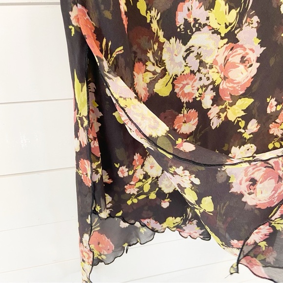 Urban Outfitters | Marisol Black Floral Hanky Hem Midi Skirt Size Medium - Picture 10 of 14